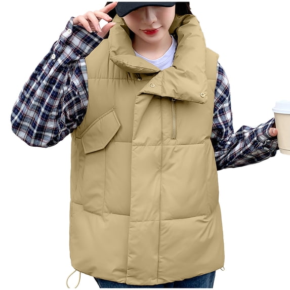 Spring Saving GaThRRgYP Women's Short Puffer Coat with Hood锛孎ashion Women Pocket Coat Long Jacket Winter Sleeveless Down Cotton Waistcoat