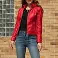 thumbnail image 1 of Spring Saving GaThRRgYP Womens Coats and Jackets Plus Size,Casual Women's Collar Neck Summer Outwear Pocket Regular Women's Hooded Faux Leather Long Sleeve, 1 of 9