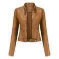 thumbnail image 1 of Black*Friday Clearance under $5 GaThRRgYP Workout Tops for Women,Womens Tops Short Sleeve Casual,Women's Slim Leather Stand Collar Zip Motorcycle Suit Belt Coat Jacket Tops, 1 of 4