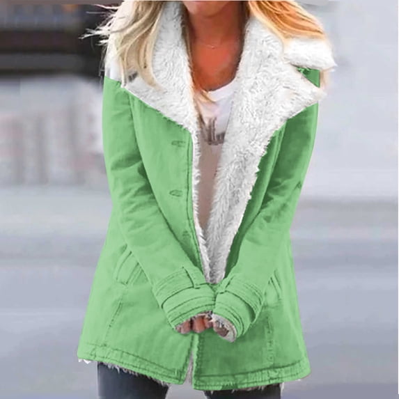 Spring Saving GaThRRgYP Womens Coats Wool Outerwear Clearance,Women Plus Size Winter Warm Composite Plush Button Lapels Jacket Outwear Coat