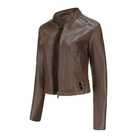 Black*Friday*Deals Clearance GaThRRgYP Summer Tops,Womens Blouses Plus Size,Women's Slim Leather Stand Collar Zip Motorcycle Suit Belt Coat Jacket Tops
