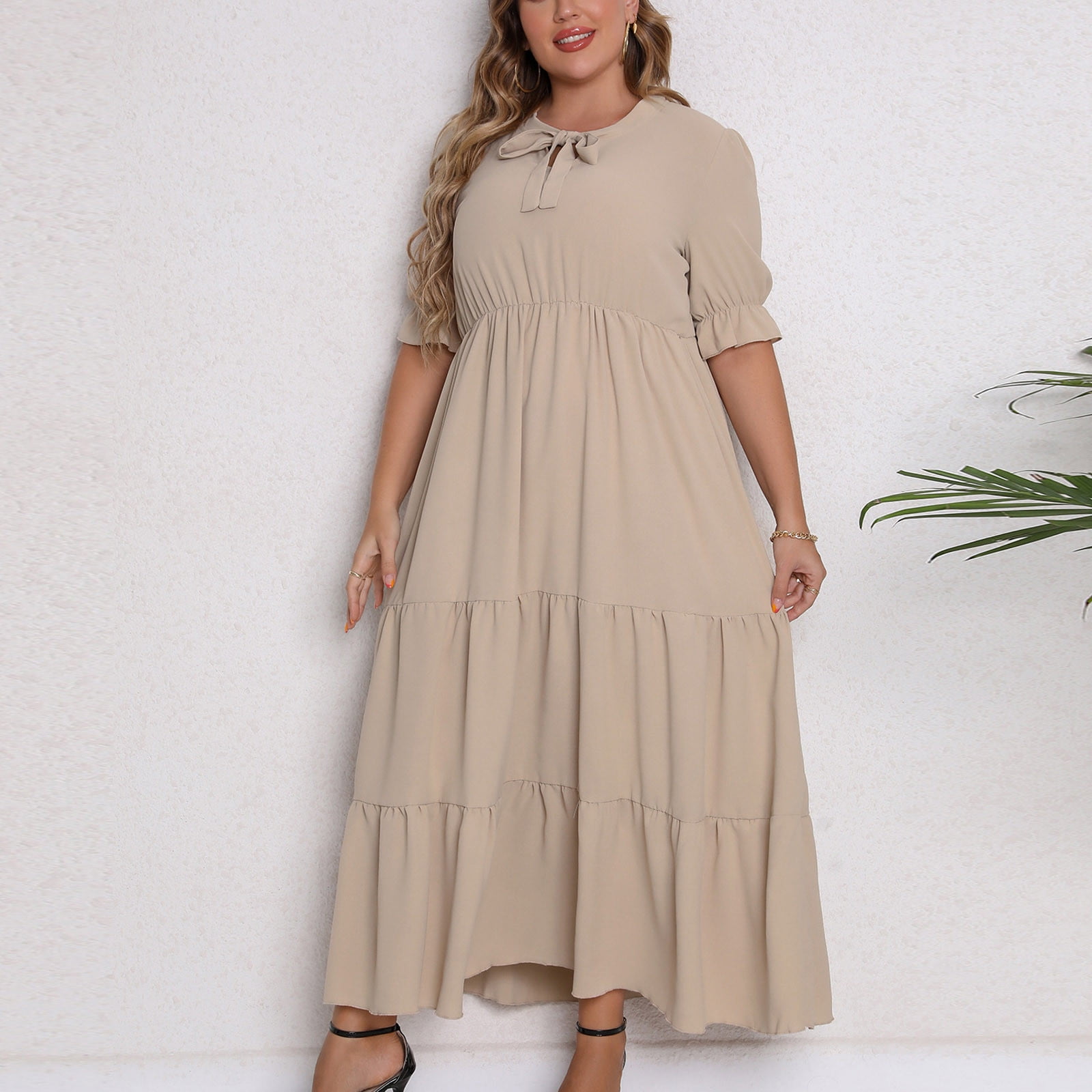 white christmas dresses Esperanza Plus Size Cream Long Sleeve Dress– Hello Curve main image 1