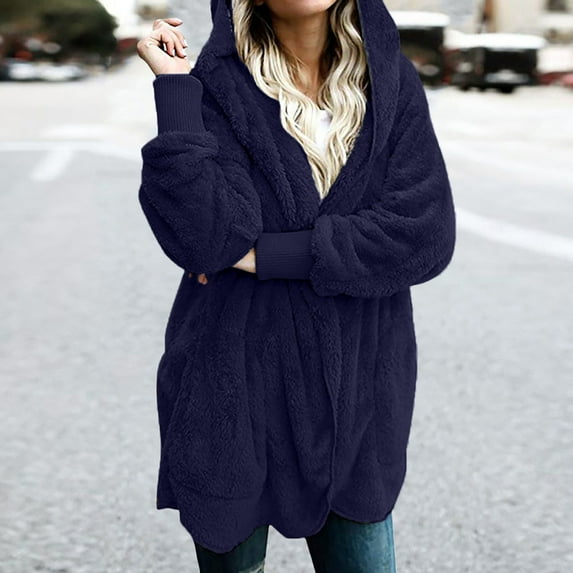 Spring Saving GaThRRgYP Womens Outerwear Clearance under $10,Women's Oversized Open Front Hooded Draped Pockets Cardigan Coat