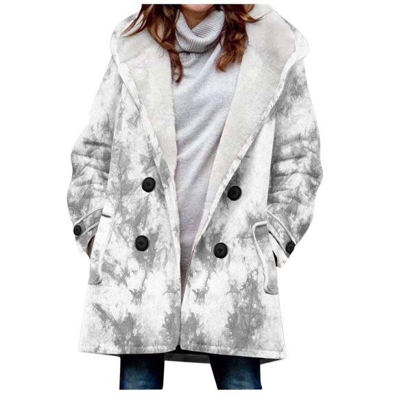 Spring Saving GaThRRgYP Womens Outerwear Plus Size,Velvet Double Breasted Hooded Solid Color European and American Mid Length Women's Solid Color Temperament Commuting Jacket