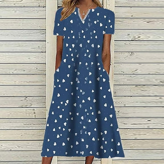 GaThRRgYP Womens Dresses Plus Size,Women Summer Casual Printed V Neck Short Sleeve Dress