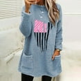 thumbnail image 1 of Spring Saving GaThRRgYP Womens Pullover Tops Oversized Long Sleeve Plush Blouse,Women's Round-Neck and Winter Loose Print Pocket Warm Long Sleeve Blouse Tops, 1 of 4