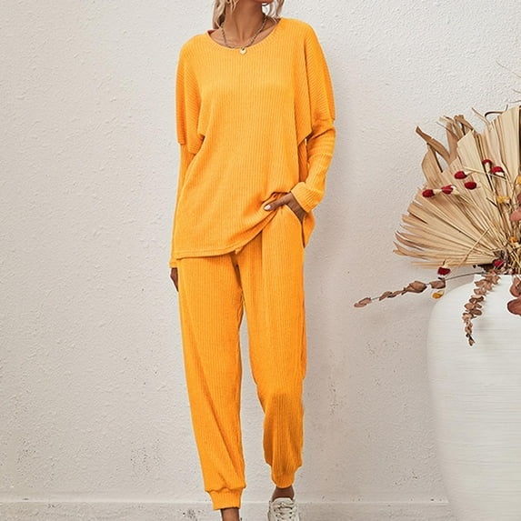 GaThRRgYP Womens Sets 2 Piece Outfits,Women's Color Loose Casual Two-piece Sets Long Sleeve Shirt Blouse and Pants Set with Pocket