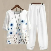 Spring Saving GaThRRgYP Womens Sets Clearance under $5,Women's Casual Round Neck 5/4 Sleeve Top and Pants Digital Printing Two-piece Set