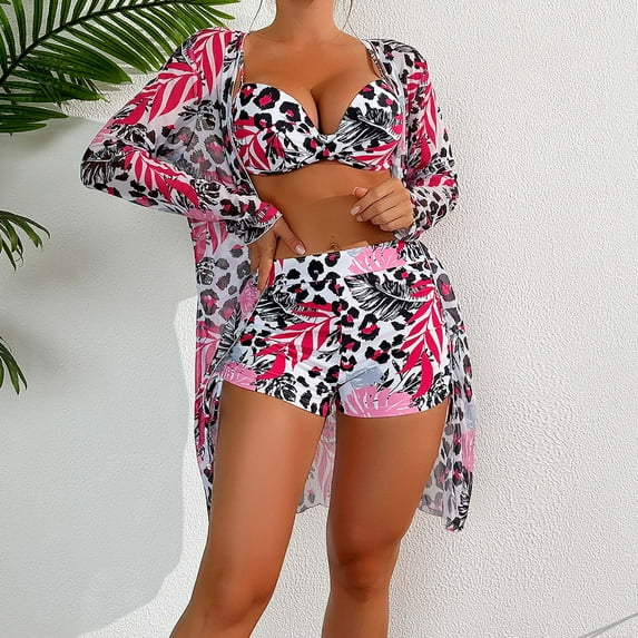 Spring Saving GaThRRgYP Womens Swimsuits Bikini,Women's Printed Bikini Straps Deep V Split Three Piece Swimsuit Set