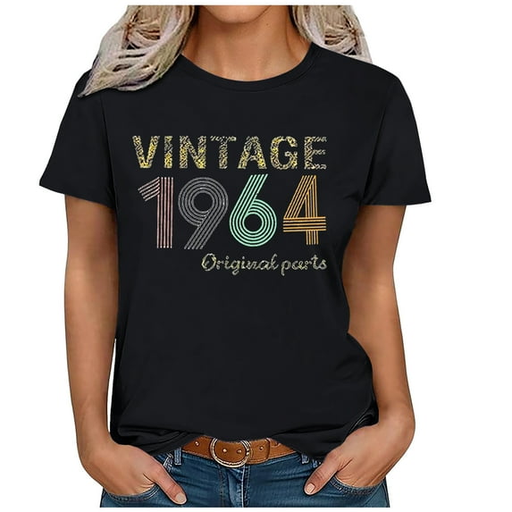 GaThRRgYP Summer Tops for Women,Plus Size Tunic Tops for Women Clothes,1964 Vintage Shirt for Women 60th Birthday Gifts Idea Retro Short Sleeve T Shirts Party Tops Funny Tees