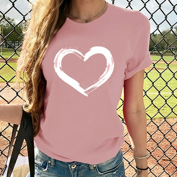 Black*Friday Deals 50% Off Clear!GaThRRgYP Going Out Tops for Women,Womens Plus Size $5,Women Short Sleeves Heart-shaped Print Casual Tops Blouse T-shirt