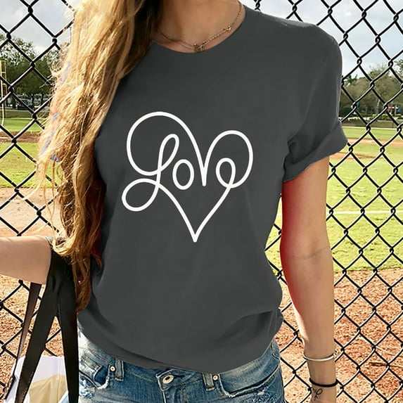 GaThRRgYP Going Out Tops for Women,Plus Size Tops for Women Dressy,Women Short Sleeves Heart-shaped Print Casual Tops Blouse T-shirt