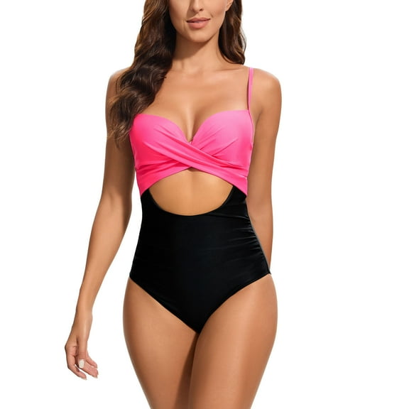 Spring Saving GaThRRgYP Womens's Bikini Swimsuits,Ladies Fashion Solid Color Print Sleeveless Frenulum Women Bikini One Piece Swimsuit