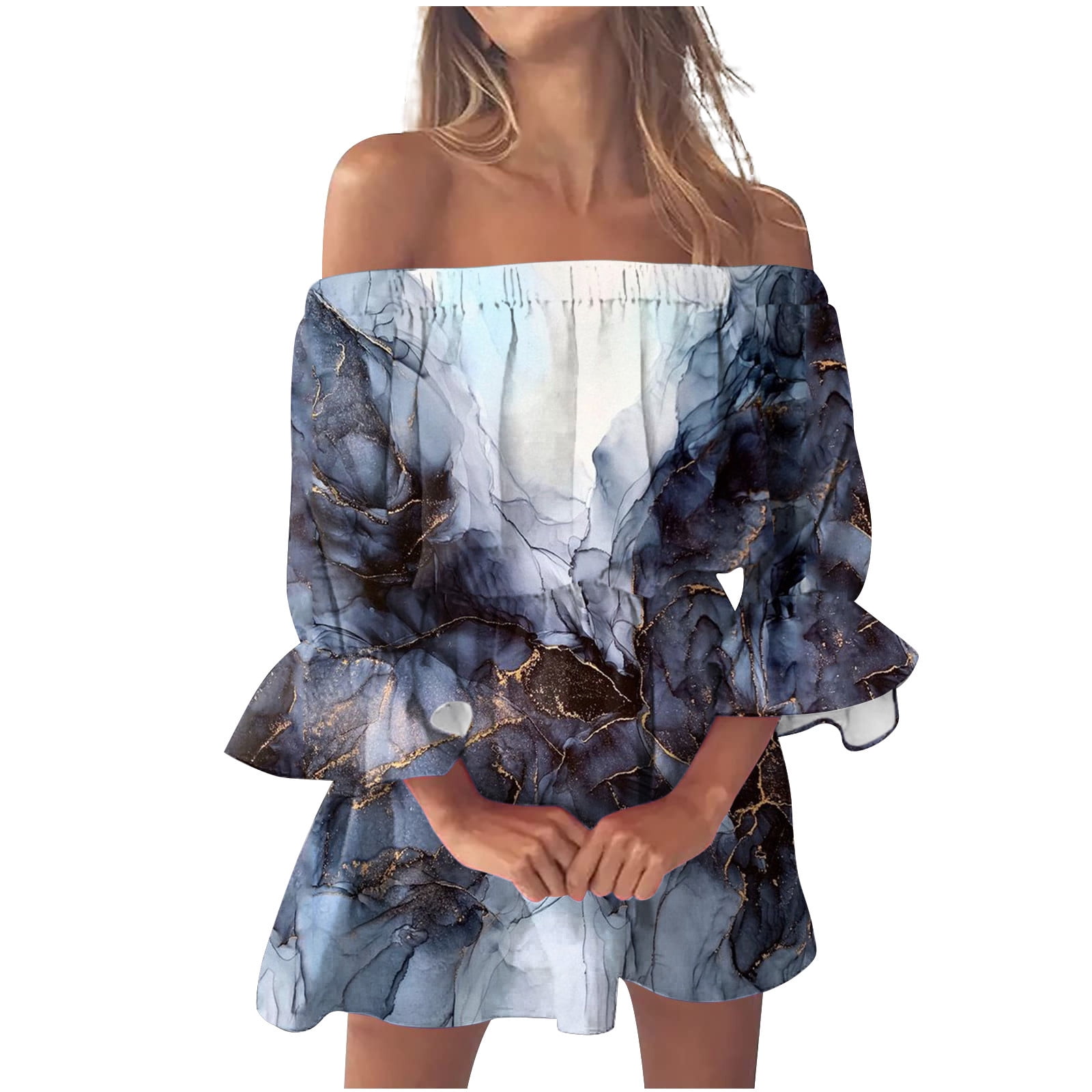 Bell sleeve Off Shoulder Plus size casual Dresses Bell sleeve Off Shoulder Plus size casual Dresses