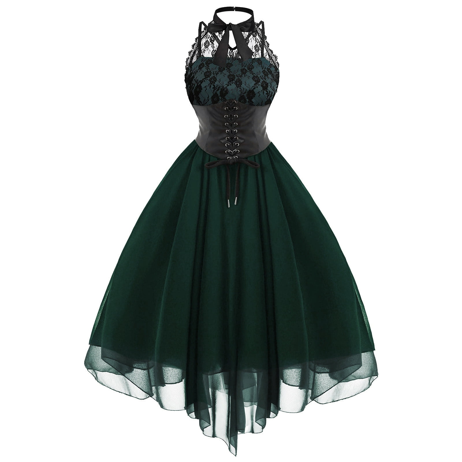 Spring Saving! Zeceouar Womens Halter Sleeveless Gothic Dress Lace Corset  Swing Wedding Guest Dresses for Women Evening Party Black Red formal Prom  Cocktail Dress Steampunk Goth Dresses - Walmart.com