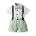 thumbnail image 1 of Spring 12 Months-6 Years Kids Toddler Boy Bow Tie Outfit,Baby Church Clothes Boys,Baby Boys Gentleman Outfits Suits, Infant Short Sleeves Shirt+Bib Pants+Bow Tie Overalls Clothes Set, 1 of 9