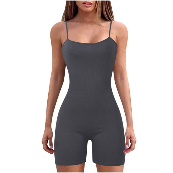Spring Savings Bodysuits for Women,GaThRRgYP Women's Round Neck Shoulder Sling Jumpsuit Color Jumpsuit Shorts Tight Jumpsuit