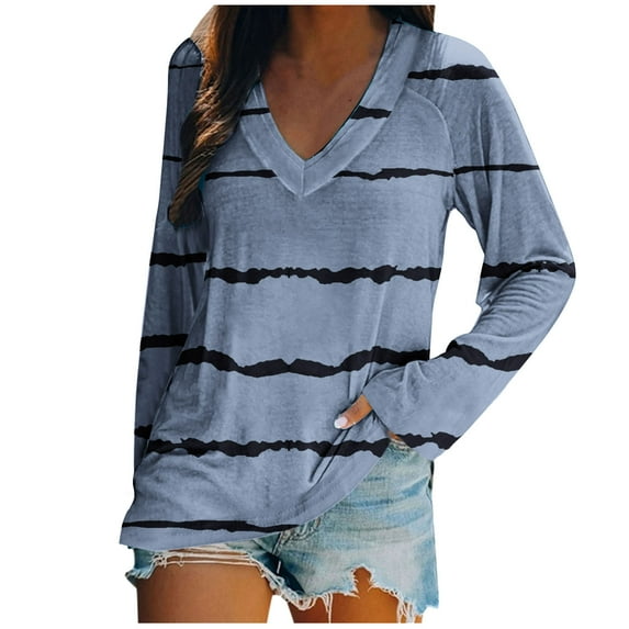 LYXSSBYX Long Sleeve Shirts for Women Fashion Women's Casual Long Sleeve V-Neck Print Ladies Tops Blouse