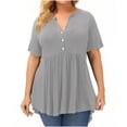 thumbnail image 1 of Spring Savings Clearance under 10.00 LYXSSBYX Plus Size Womens Tops Clearance Women Plus Size Loose Casual Short Sleeve Solid V-Neck Casual Blouse T-Shirt Tops, 1 of 5