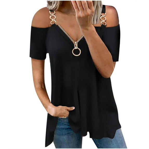 Spring Savings LYXSSBYX Short Sleeve Womens Tops Women Solid V-neck Short Sleeve Strapless T Shirt Polluver Blouse Tank Tops