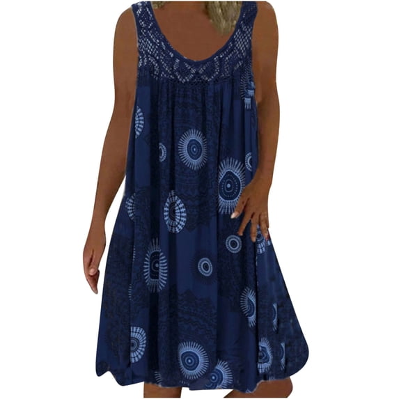 Spring Savings Clearance under 10.00 LYXSSBYX Sleeveless Plus Womens Dresses ClearanceFashion Women Summer Casual Round-Neck Not Positioned Floral Print Sleeveless Dress