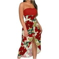 thumbnail image 1 of Spring Savings LYXSSBYX Summer Dresses for Women Women's Summer Print Strapless Long Dress Beach Split Dress Party Club Dress, 1 of 5