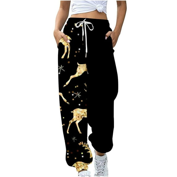Spring Savings Clearance under 10.00 LYXSSBYX Sweatpants Women Clearance Women's Pocket Loose Pants Sports Pants Drawstring Christmas Printed Guards Casual Pants