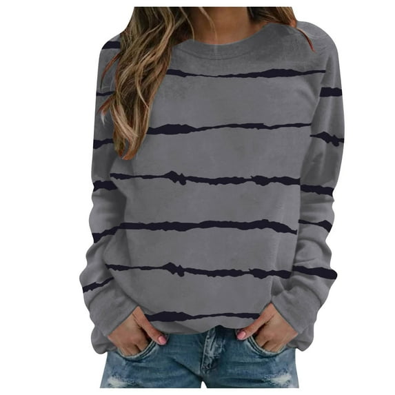 LYXSSBYX Sweatshirts for Women Loose Fit Fashion Women Comfortable Casual Stripe Printed Long Sleeve Round-Neck Blouses Tops T-Shirt
