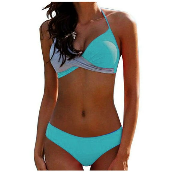 Spring Savings LYXSSBYX Swimsuits for Women Two Piece Womens Sexy Women Bikini Splicing Solid Two-Piece Swimwear Swimsuit Beachwear Set