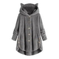 thumbnail image 1 of Spring Savings LYXSSBYX Winter Coats for Women Plus Women Button Coat SolidTops Hooded Pullover Loose Sweater Blouse Plus Size, 1 of 5