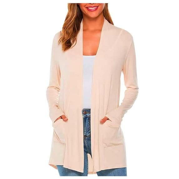Spring Savings LYXSSBYX Winter Coats for Women Plus Women Fashion Cardigan Up Casual Solid Color Long Sleeve Hoodeless Top
