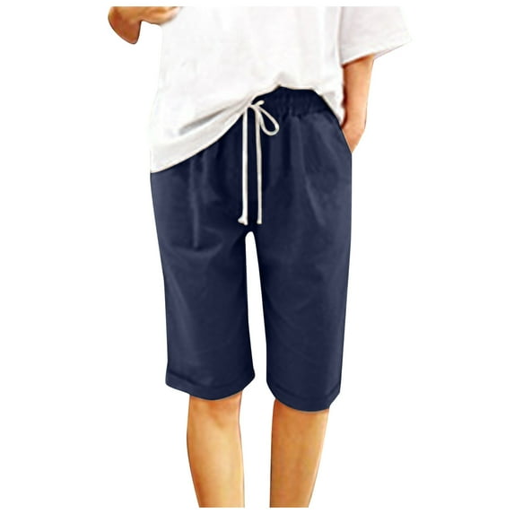 LYXSSBYX Womens Shorts Plus Size Women's Fashion Casual Loose Soft Solid Color Mid Waist Thin Lace Up Pants