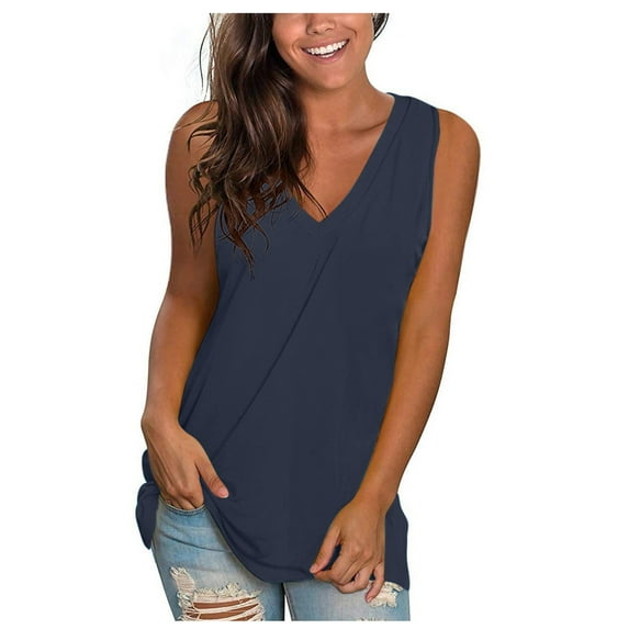 LYXSSBYX Womens Summer Tops Sleeveless Women's Fashion Solid Vest Loose Sleeveless V-Neck T-Shirt Pullover Tops