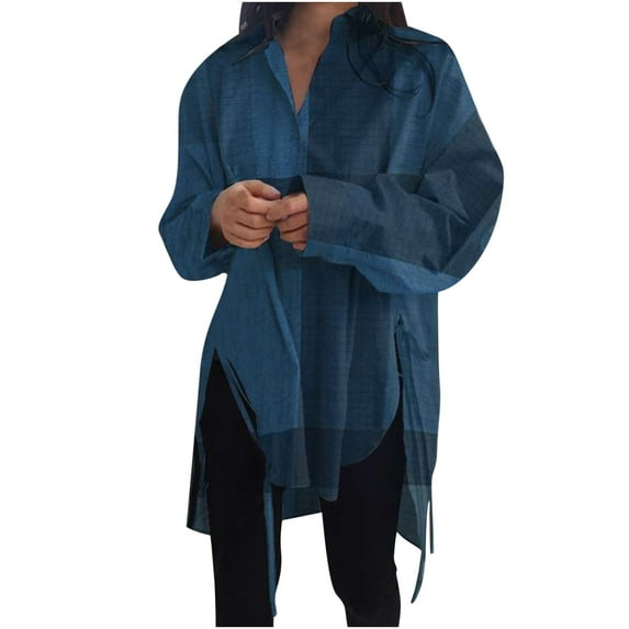 LYXSSBYX Womens Tops Long Sleeve Women's Loose Short Front Long Back Lace-up Slim Shirt Long Sleeve V-Neck Top/Shirt