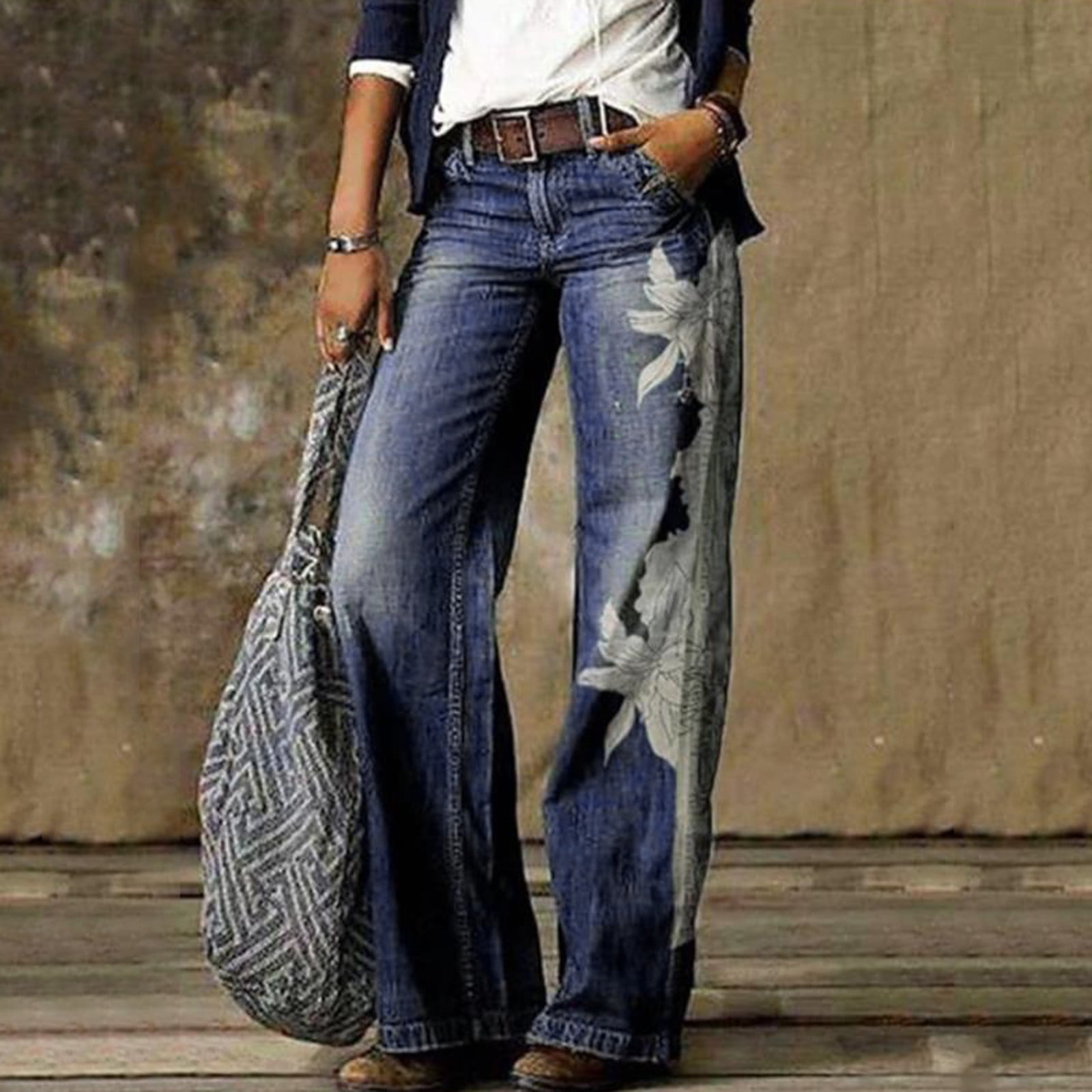 Women Fashion Printed Jeans Casual Long Pants