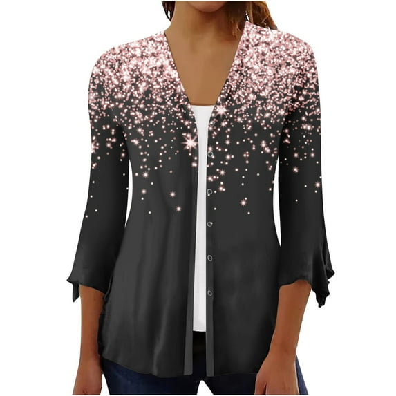 Spring Savings Clearance 2024 AXXD Women'S Swimwear Cover Ups Kimono Floral Print Puff Sleeve Loose 3/4 Sleeve Ruffle Button Cover Up