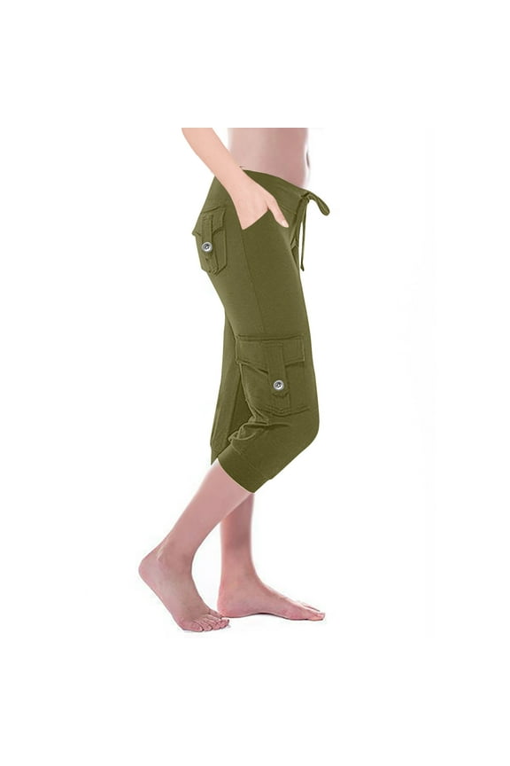 Ladies Trousers Slim Fit Scruffs Workwear Slacks Oversized Solid Color Pants Dressy Cargo Trousers Plus Size Slacks Drawstring Pants Pockets Trousers 3/4 Capri Slacks On Clearance