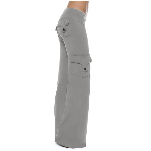 Spring Savings Womens Pants Oversized Straight Leg Slacks Slim Fit Flared Trousers Pockets Pants Elasticated Solid Color Slacks Plus Size Trousers Wide Leg Pants Bell-Bottomed Slacks
