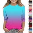 thumbnail image 1 of Agkizg Girls Long Sleeve Tops,Casual T-Shirts for Kids,Children's Fashion Gradient Print 3/4 Sleeve Round Neck Shirt, 1 of 5