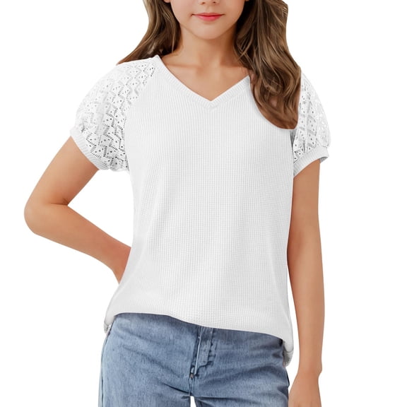 abtuhar Girls Tops,Girls Short Sleeve T Shirts Kids Summer Tops Crewneck Tees White 11-12 Years