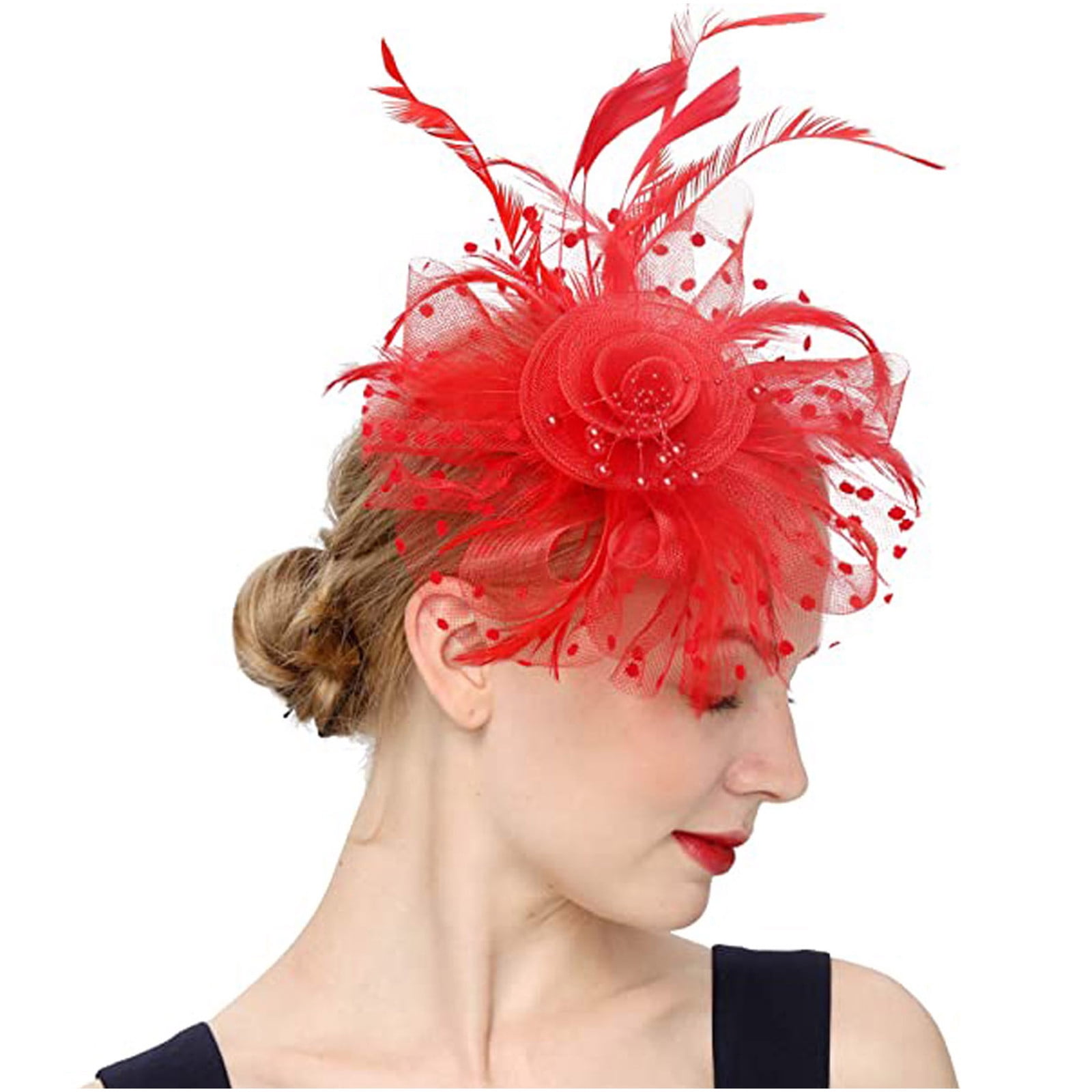 Hat Veil Feather Fascinator Hair Clip Headband Rose Gold and Ivory Kentucky Derby Hat Clip | Wedding Hair  main image 3