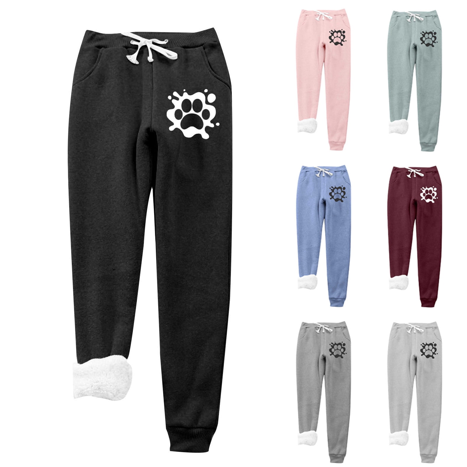 Spring Savings Clearance Fleece Lined Sweatpants Women Drawstring Womens Fleece Lined Joggers with Pockets Baggy Street Style High Waist Jogging Pants Cozy Loungewear Boyfriend Fit Pants Walmart