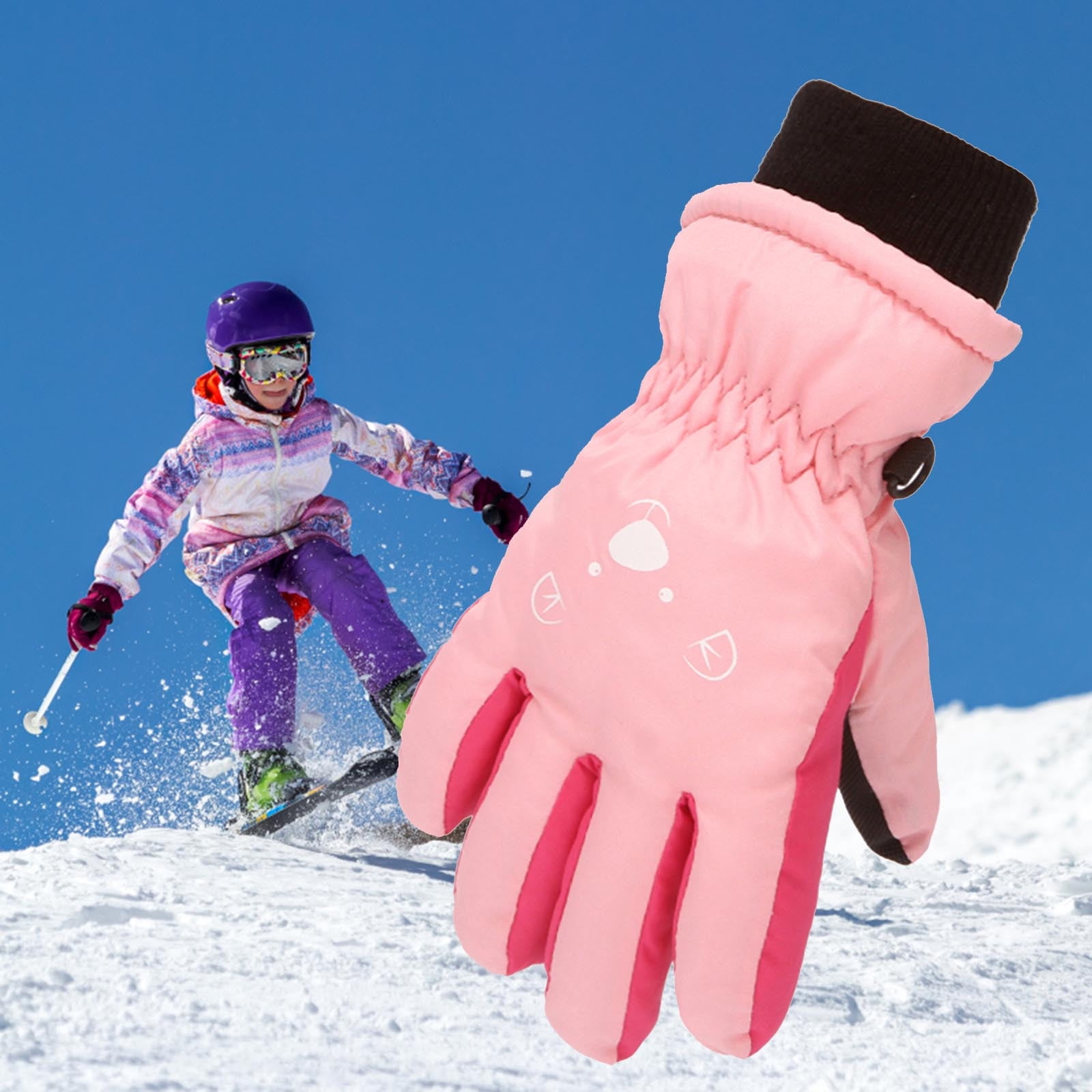 ASFGIMUJ Toddler Snow Gloves Winter Kids Warm Gloves Full Fingers Stretchy  Knitted Ski Gloves 