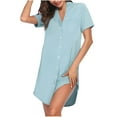 thumbnail image 1 of LADIGASU Fashion Women V-neck Solid Color Pocket Tie Buckle Short Sleeves Split Fork Home Short Nightgown, 1 of 7
