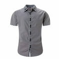 thumbnail image 1 of LADIGASU Man Fashion Leisure Button Pocket Flip Collar Lattice Short Sleeve Shirt, 1 of 8