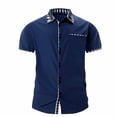 thumbnail image 1 of LADIGASU Man Fashion Leisure Button Pocket Flip Collar Lattice Short Sleeve Shirt, 1 of 8