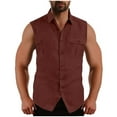 thumbnail image 1 of Spring Savings Clearance! LADIGASU Men Casual Fashion Solid Turn-down Collar Sports Sleeveless Double Pocket Tank Tops Vest, 1 of 7