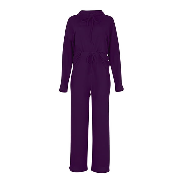Lindreshi 2 Piece Outfits for Women Women Solid Color Leisure Time Hood Sweater Athletic Wear Long Sleeves Suit