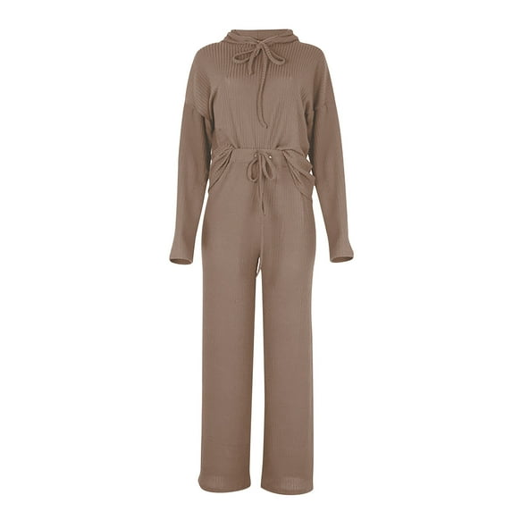 Lindreshi 2 Piece Outfits for Women Women Solid Color Leisure Time Hood Sweater Athletic Wear Long Sleeves Suit