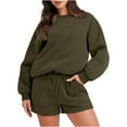 thumbnail image 1 of Spring Savings Clearance Lindreshi 2pc Outfit Woman Women Fashion Round-Neck Blouse Long Sleeve Tops Sweatshirt Shorts Casual Suit Sets, 1 of 7